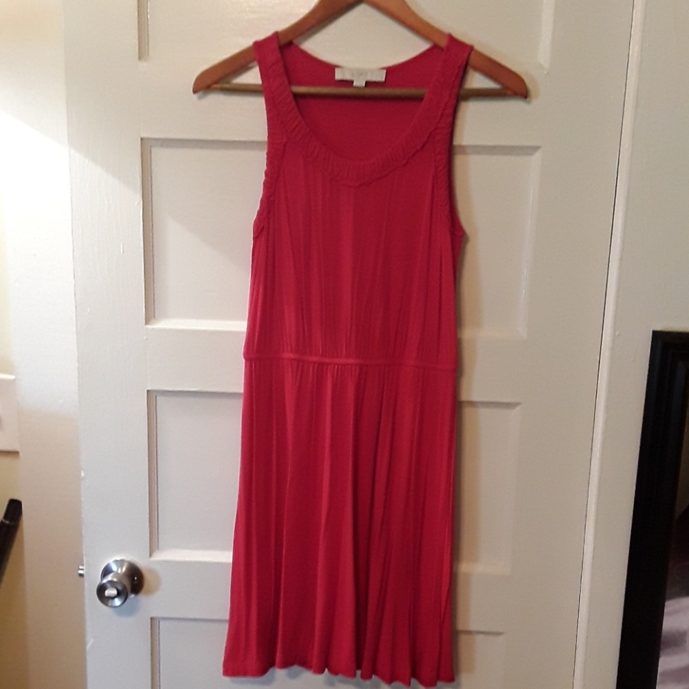 LOFT red sleeveless ruffle trim dress
